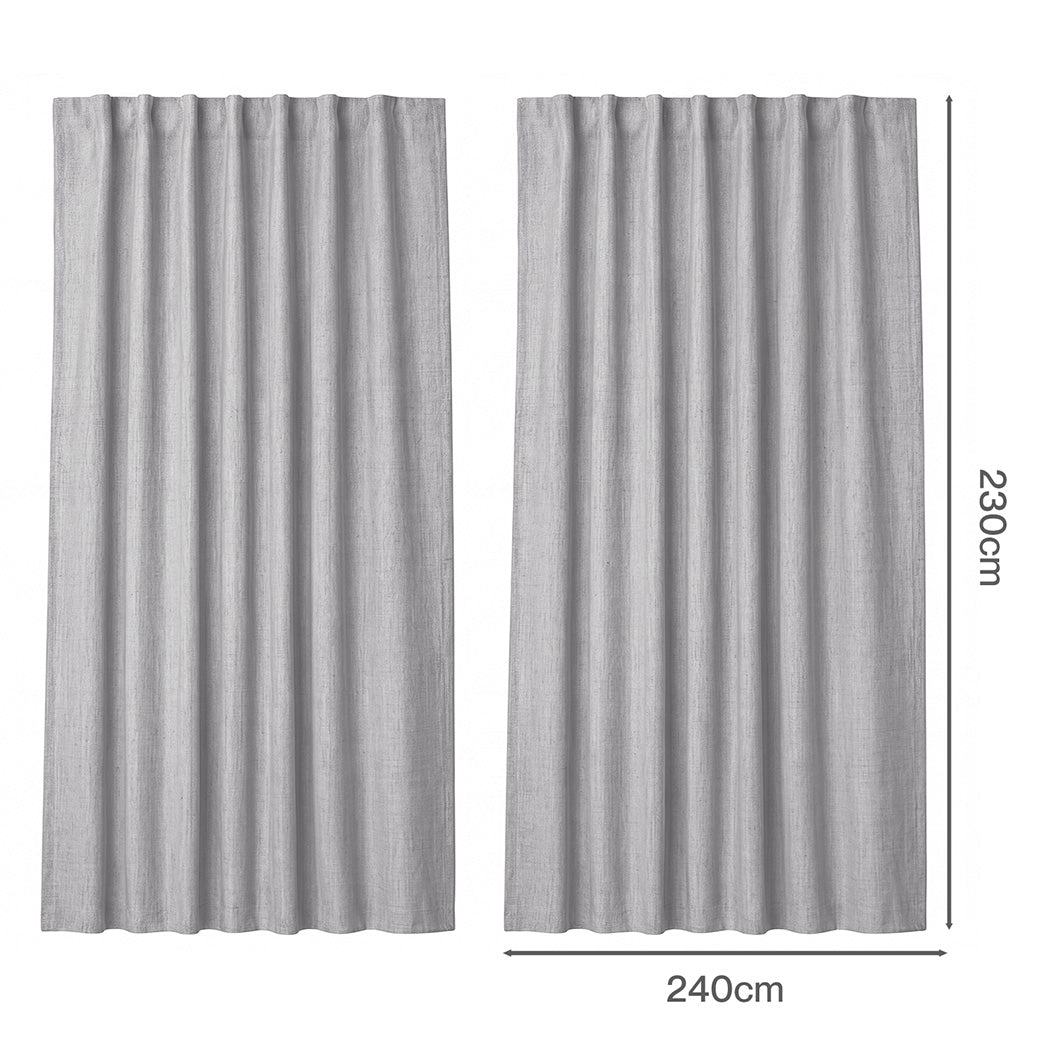 Marlow 2 Panels Blackout Curtains Thermal Linen Look Blockout Drapes Grey