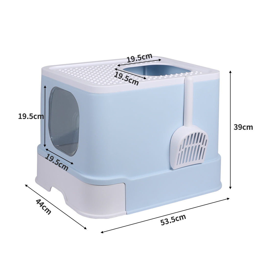 Cat Litter Box Fully Enclosed Kitty Blue