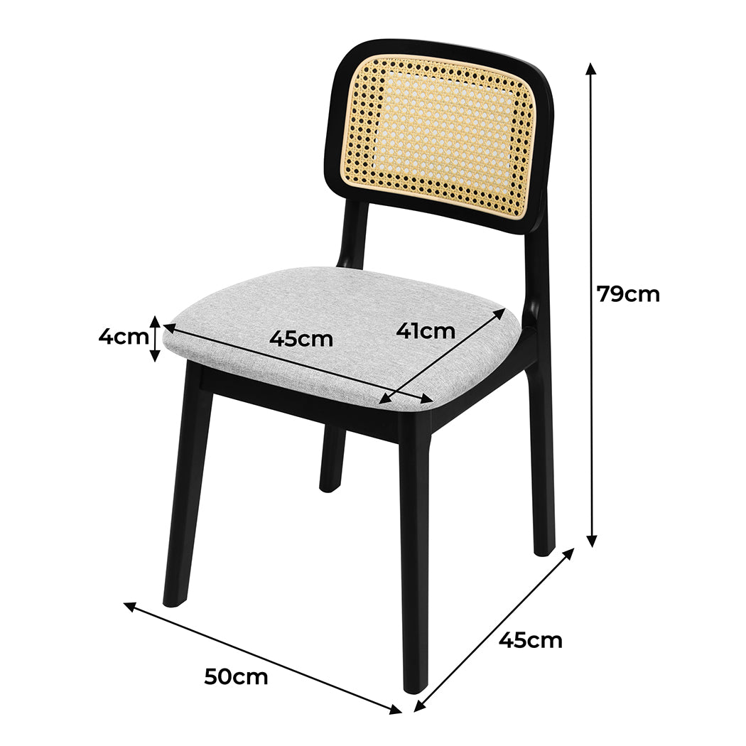 Contemporary Dining Chair Wood Rattan Armless Black x8  Space-Saving