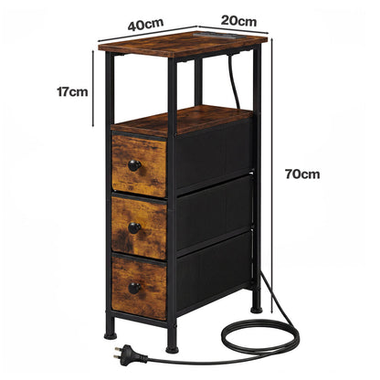 Bedside Table With Led Charging 20x40x70cm