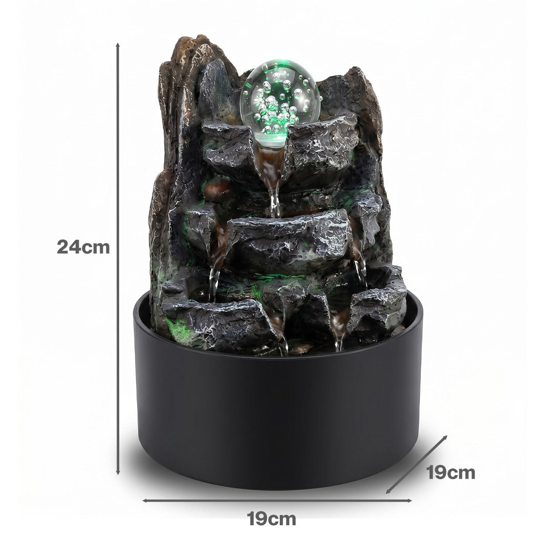 Spector Tabletop Water Fountain Resin LED Light 3 Flow Levels Waterfall Office