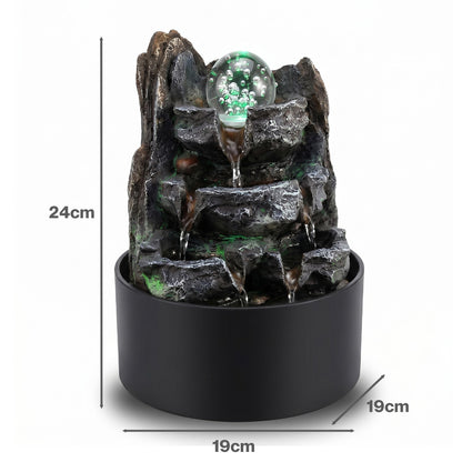 Spector Tabletop Water Fountain Resin LED Light 3 Flow Levels Waterfall Office