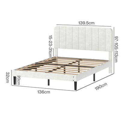 Double Bed Frame Upholstered White 190x139.5x113cm