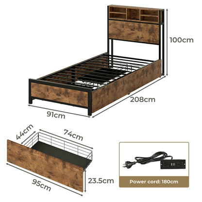 Brown bed frame 208x91x100cm, detail