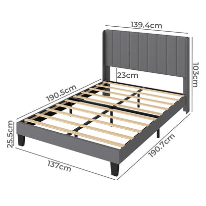 Double Bed Frame Grey Upholstered 190.7x137x103cm