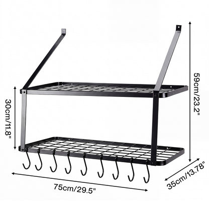 Wall Mounted Pot Pan Rack 10 Hooks | HomeAndLiving - 4