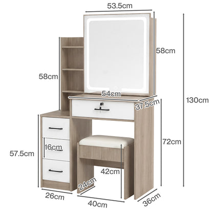 Levede Dressing Table Vanity Stool Set Sliding LED Mirror Makeup Storage Shelves Natural