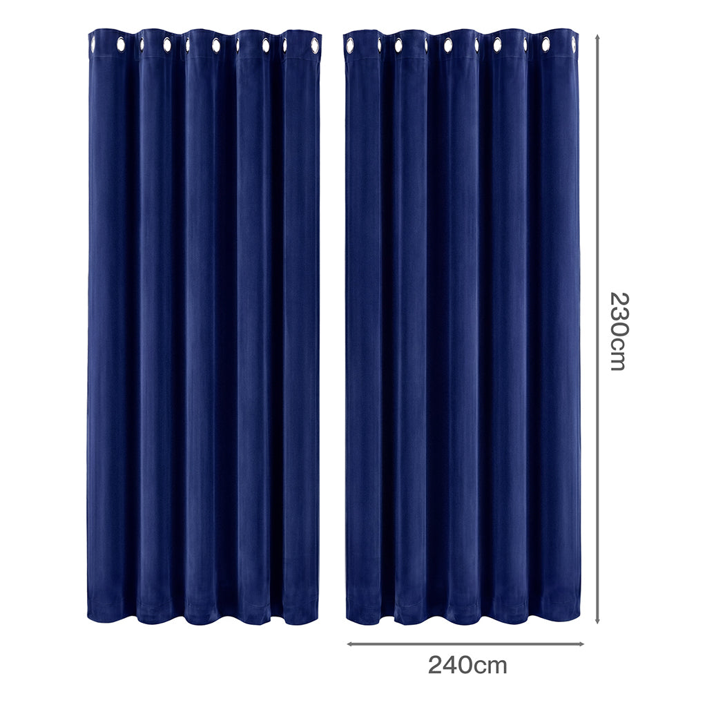 Marlow Blackout Curtains 2X Velvet Room Darkening Eyelet Curtains Decor Blue