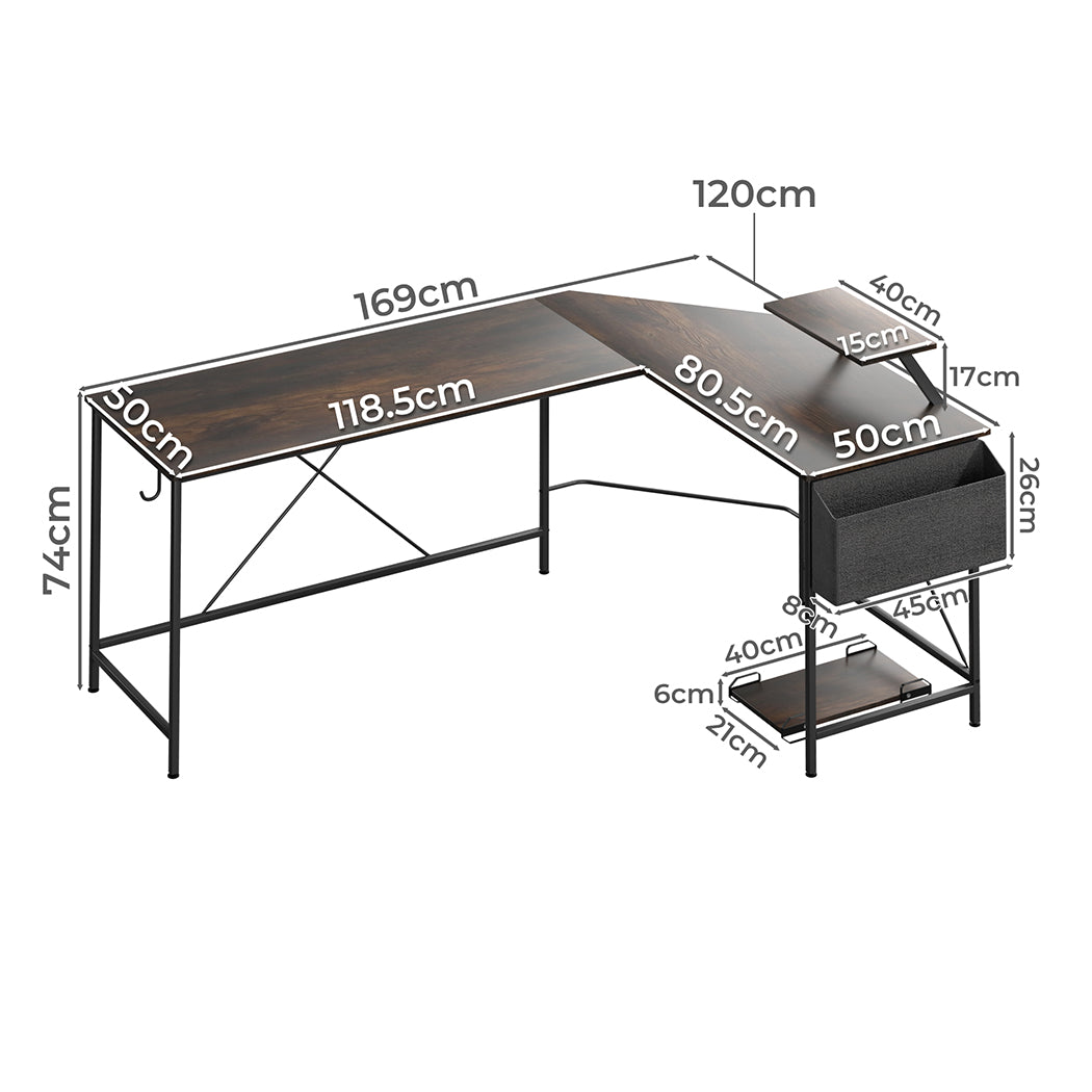 Contemporary Computer Desk Corner Desk Brown  Scandi Inspired Design