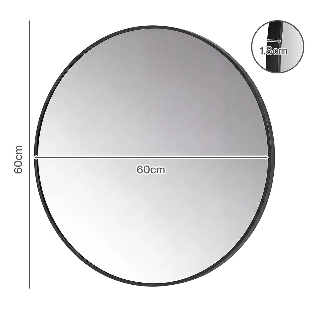 60cm Round Wall Mirror Black Frame Bathroom | HomeAndLiving