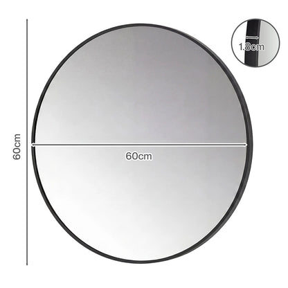 60cm Round Wall Mirror Black Frame Bathroom | HomeAndLiving