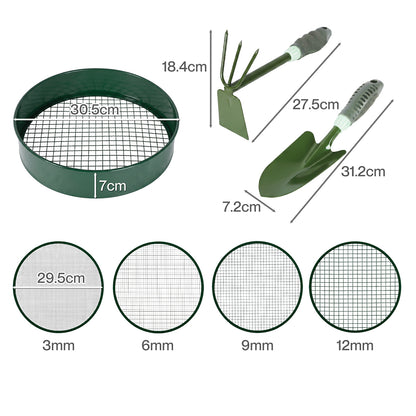 Garden Sieve Set Green Metal 31.2x7.2cm