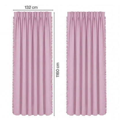 Marlow Blackout Curtains Pink 2 Panels Thermal Insulated Pom Pom 132cm x 160cm