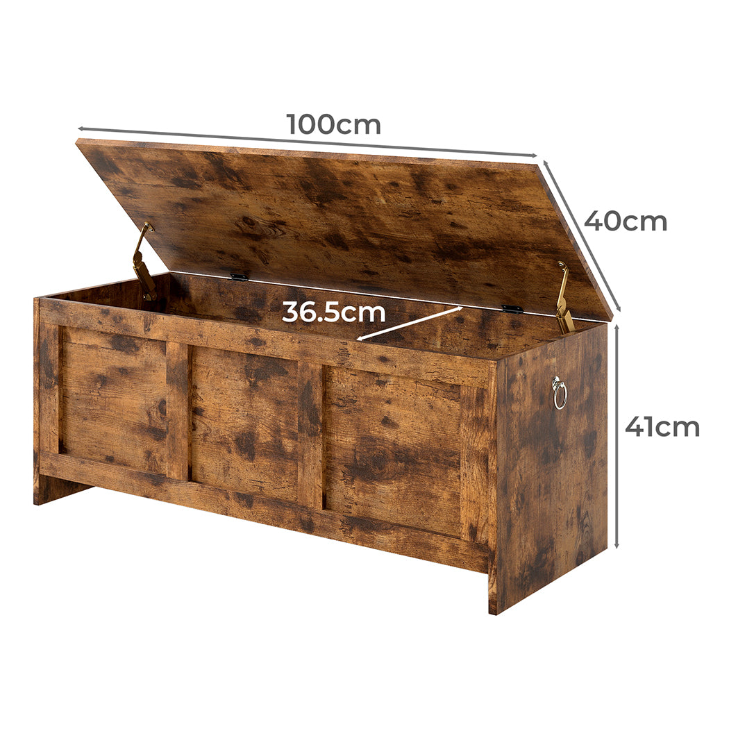 Rustic Storage Bench Wooden Cabinet 100x40x41cm