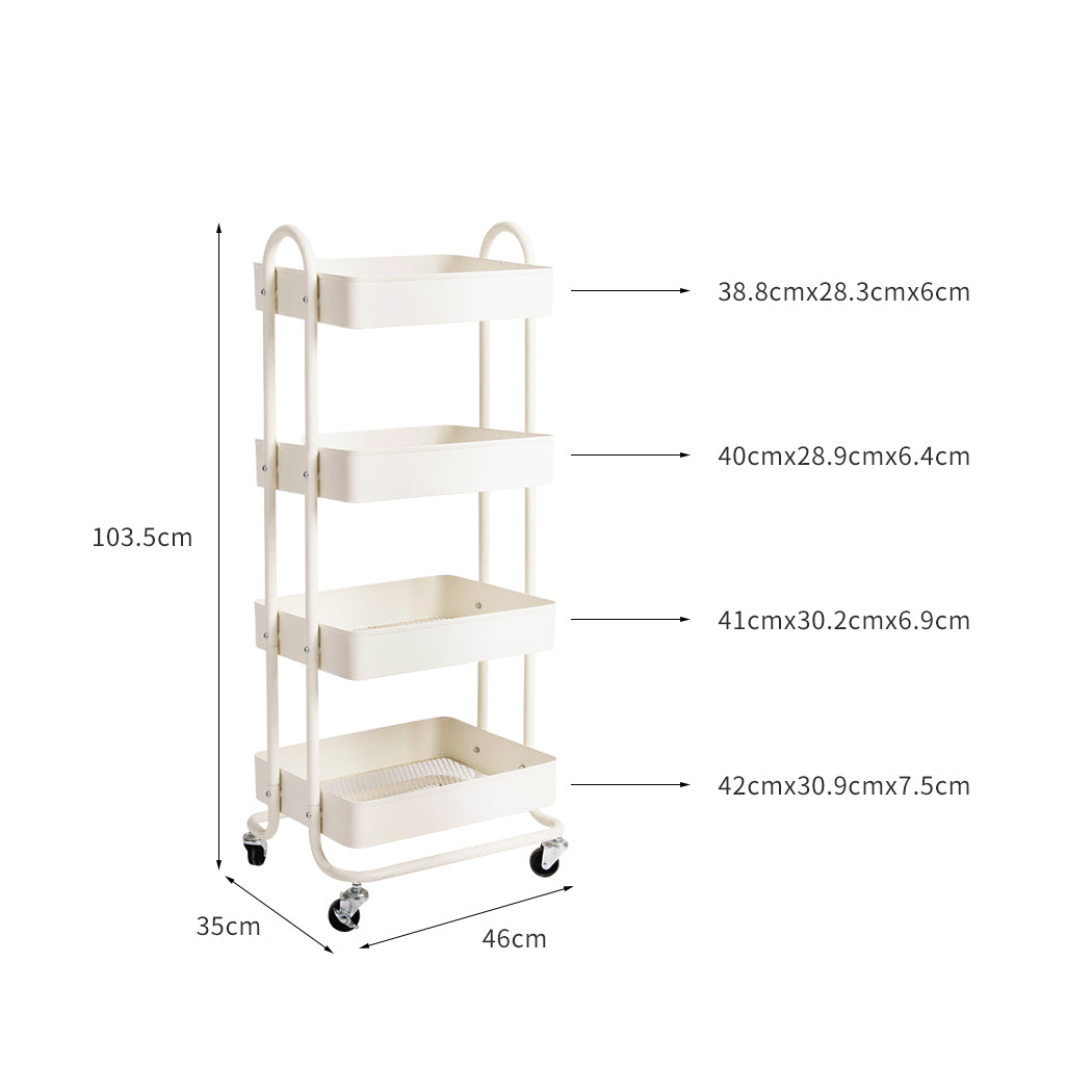 4 Tiers Kitchen Trolley Cart White