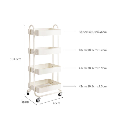 4 Tiers Kitchen Trolley Cart White