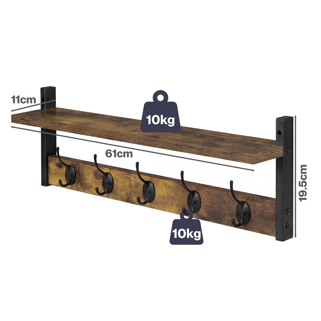 Wall Mounted Coat Rack Shelf Double Hooks | HomeAndLiving - 4