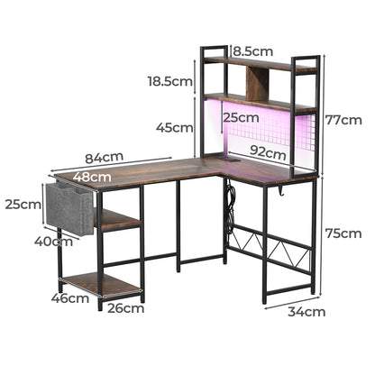 Contemporary L Shaped Gaming Desk with LED Lights Brown  Easy
