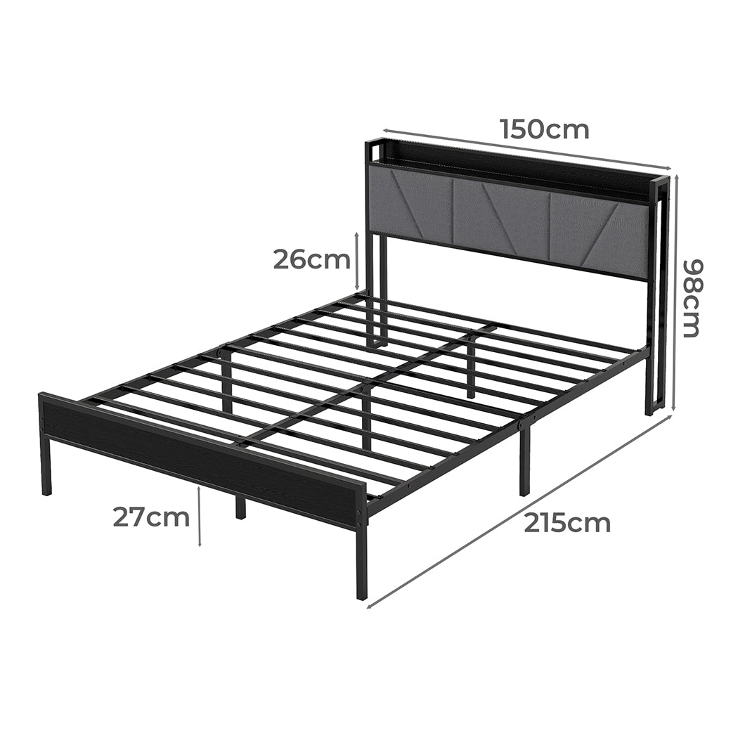 Queen Bed Frame Grey Steel Base 204x153cm