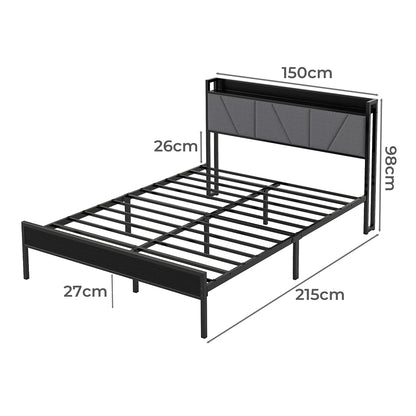 Queen Bed Frame Grey Steel Base 204x153cm