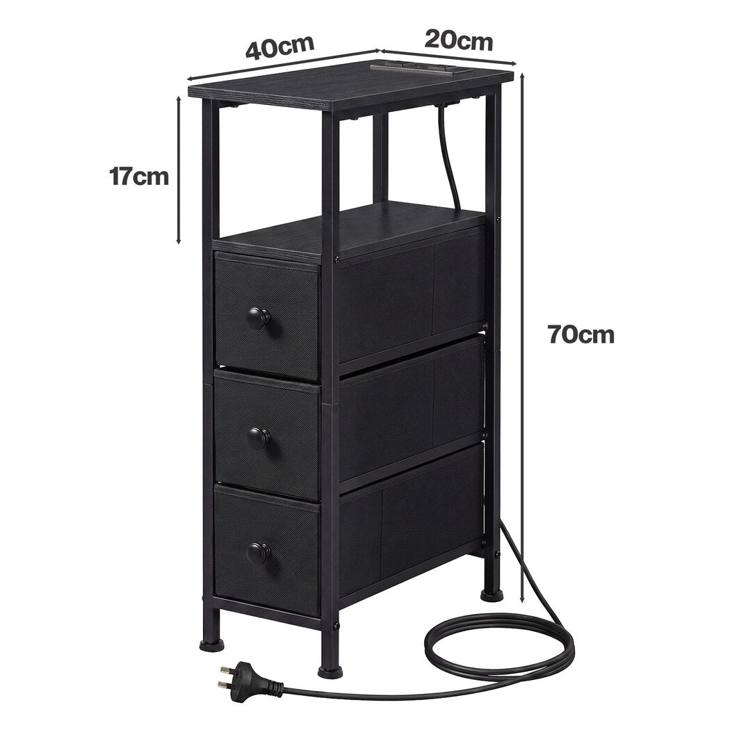 Slim Bedside Table With Led Charging 20x40x70cm