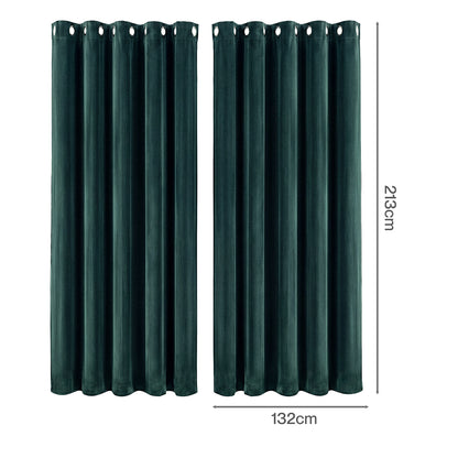 Marlow Blackout Curtains 2X Velvet Room Darkening Eyelet Curtains Decor Green