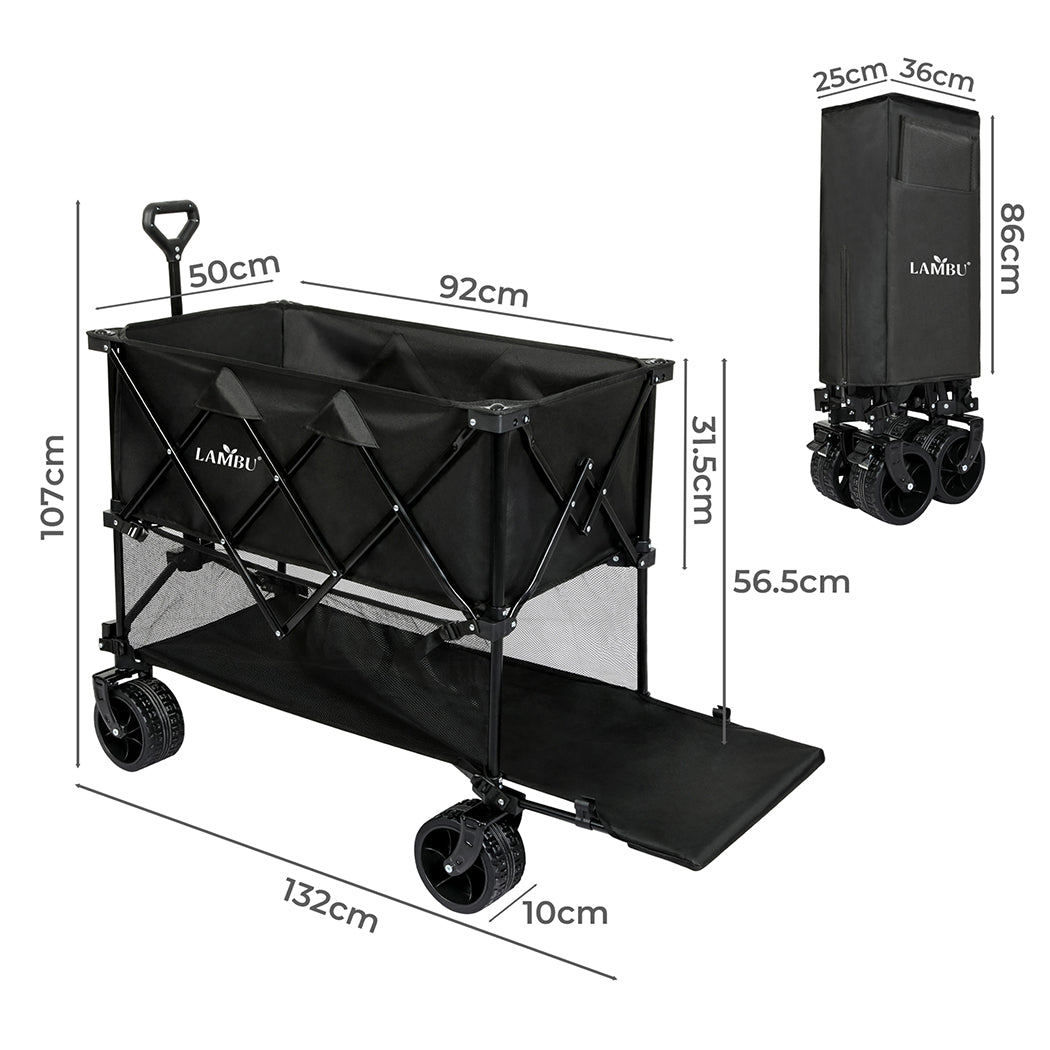 Folding Wagon Cart Double Shelves 132x107x56.5cm