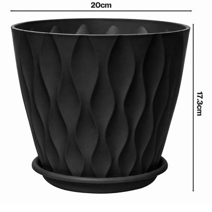 Toque Plant Pots 5 Pcs 8 Inchs Plastic Planter Pots with Drainage Saucers Black
