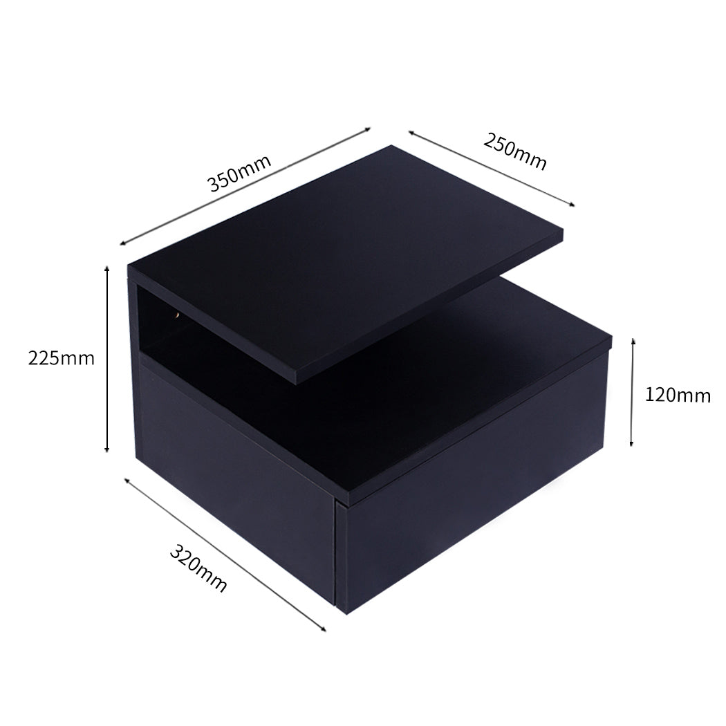 Functional 2x Bedside Tables Side Table Black  Wood Finish Classic