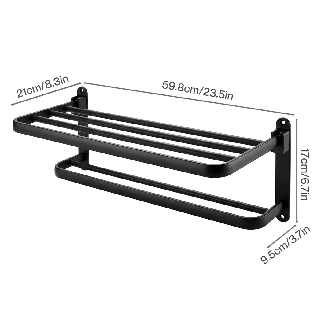 Double Bar Towel Rack Wall Mounted Black | HomeAndLiving - 4