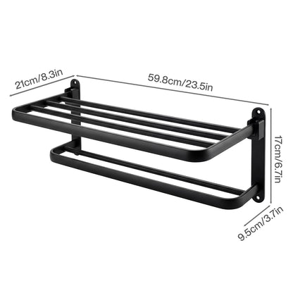 Double Bar Towel Rack Wall Mounted Black | HomeAndLiving - 4