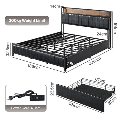 King Bed Frame Storage Drawer 220x186x101cm