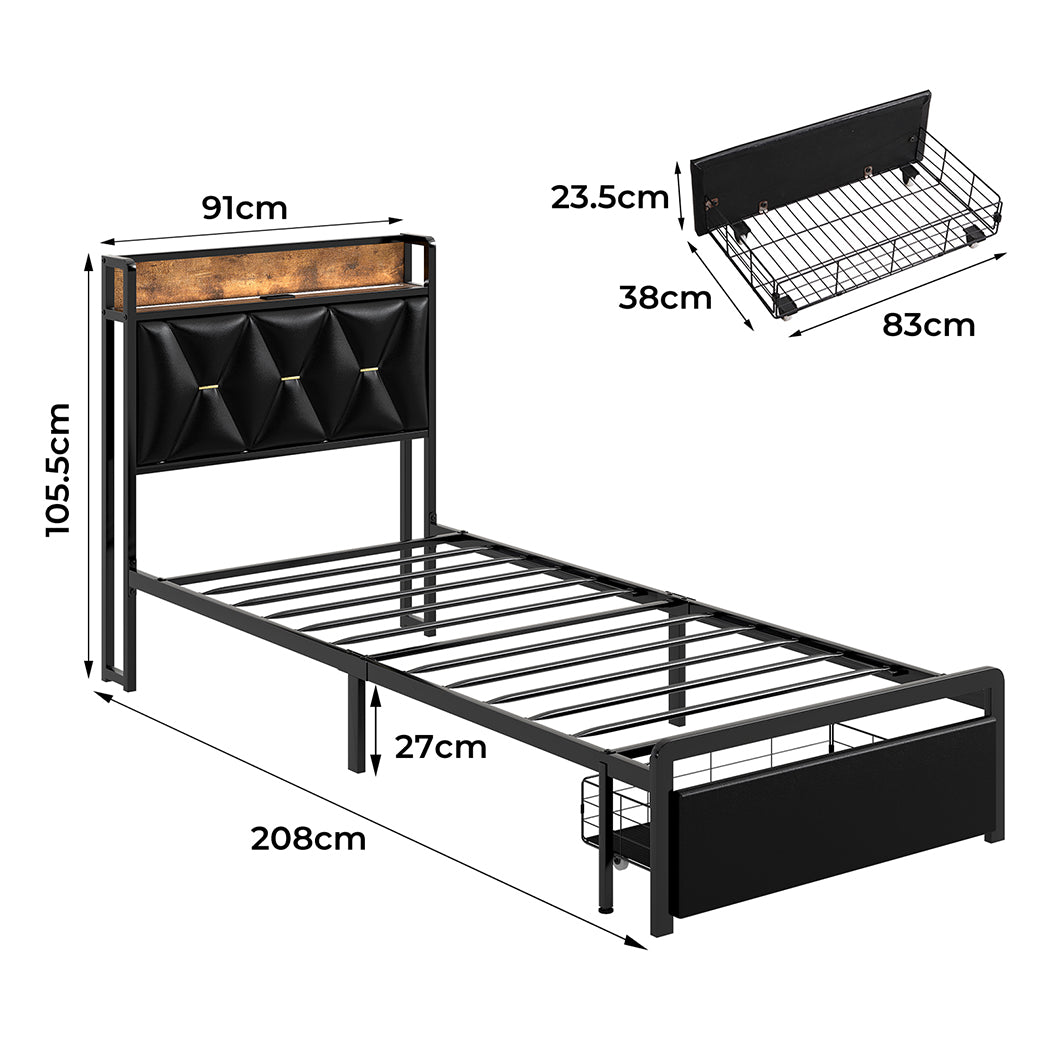 Black bed frame 83x38x23.5cm, detail