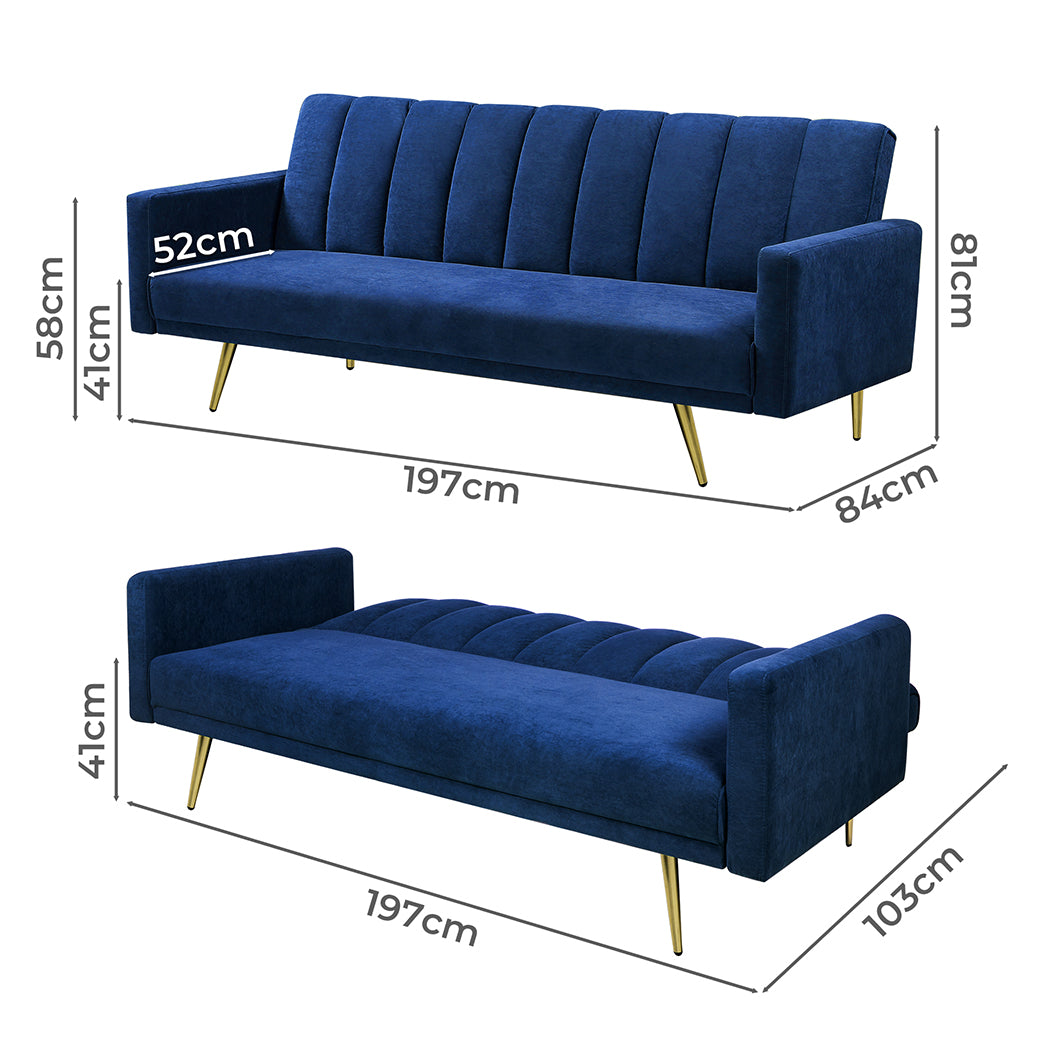 Stylish Sofa Bed Convertible Velvet Lounge Recliner Couch Sleeper 3