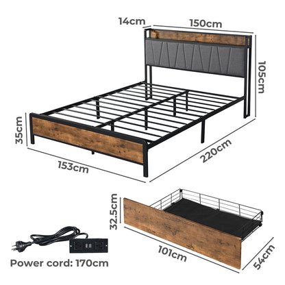 Stylish Queen Bed Frame Tufted Headboard USB Charge  Sleek Modern