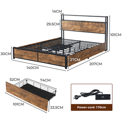 Compact Double Bed Frame RGB LED 4 Drawers USB  Premium Quality Build
