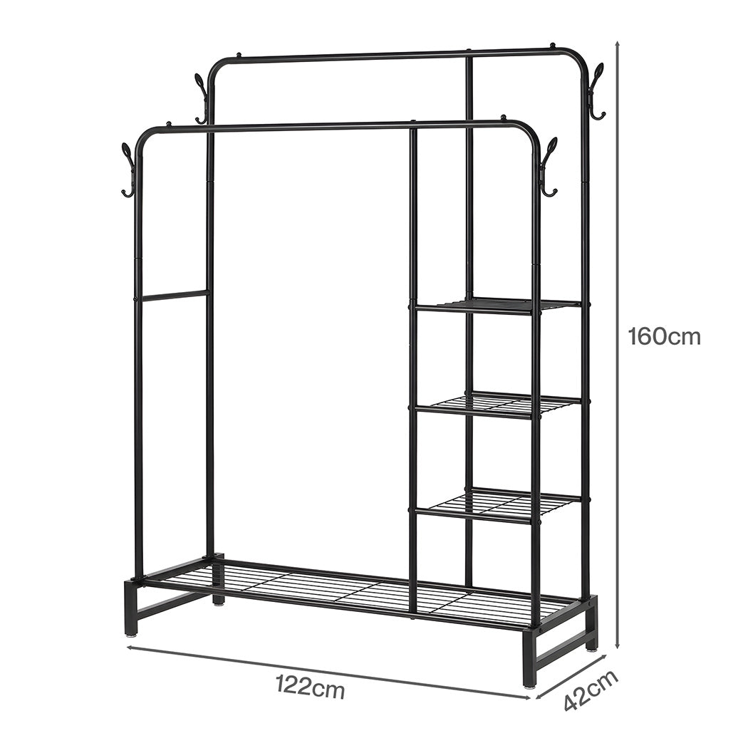 Double Rail Clothes Rack Black 122x42x160cm