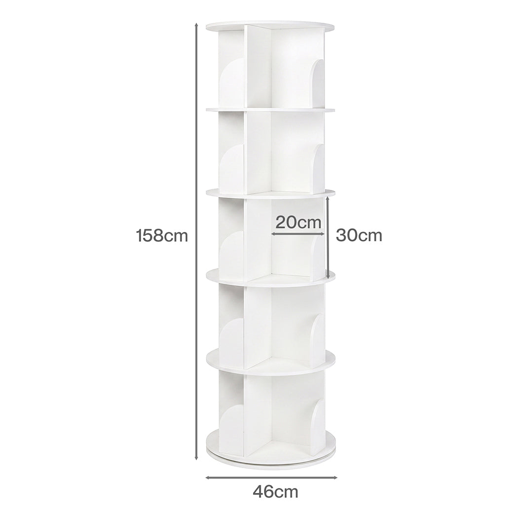 Rotating Bookshelf 5 Tier Storage 46x46x158cm