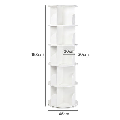 Rotating Bookshelf 5 Tier Storage 46x46x158cm
