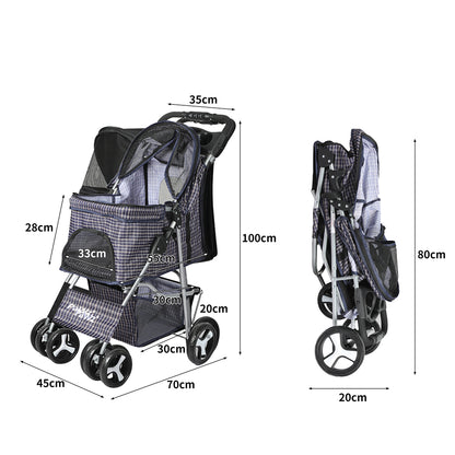 Large Pet Stroller Dog Cat Carrier Plaid