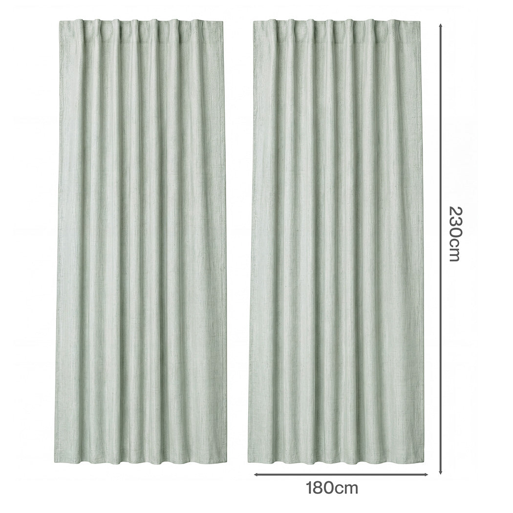 Marlow Blackout Curtains 2 Panels Thermal Linen Look Blockout Drapes  Green