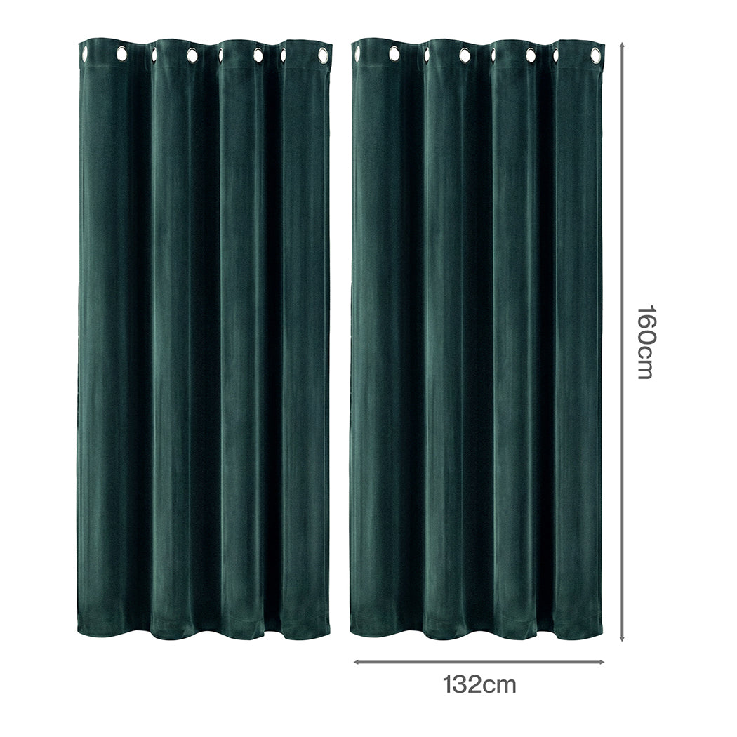Marlow Blackout Curtains 2 Panels Velvet Room Darkening Eyelet Curtains Green