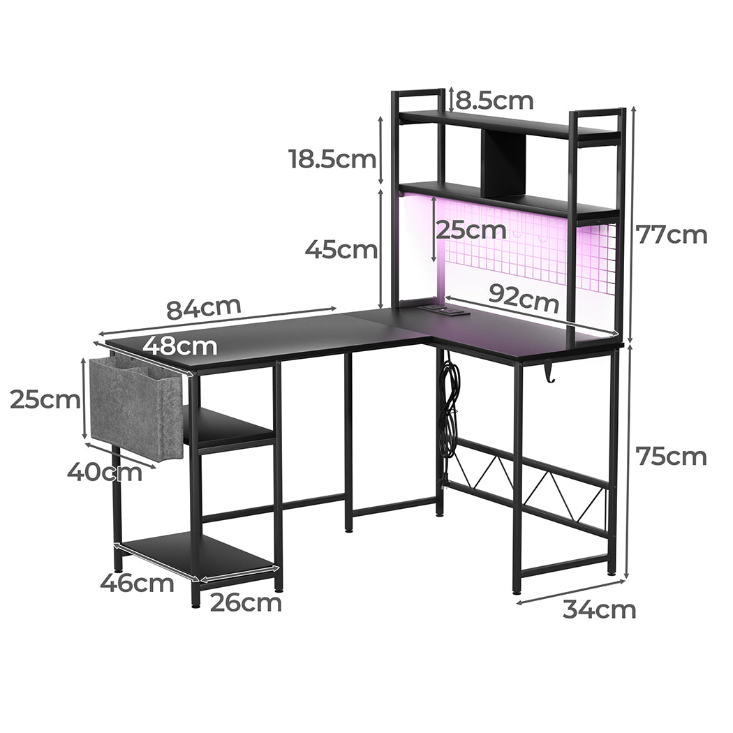 Modern L Shaped Gaming Desk with LED Lights Black  Multipurpose Use