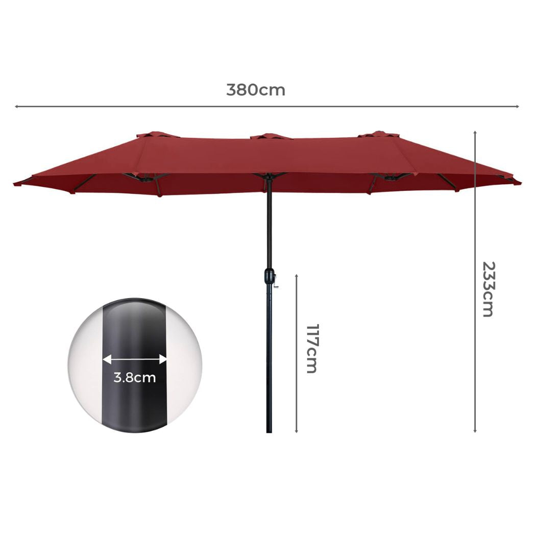 Large Red Patio Umbrella 200x380x233cm