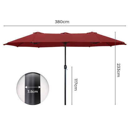 Large Red Patio Umbrella 200x380x233cm