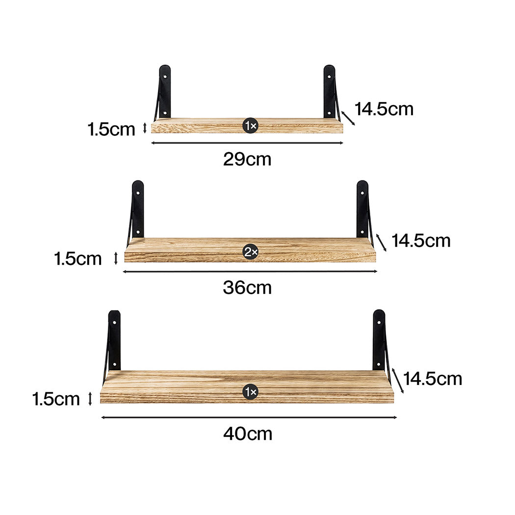 Floating Wall Shelves Rustic Wood Set 4 | HomeAndLiving - 4
