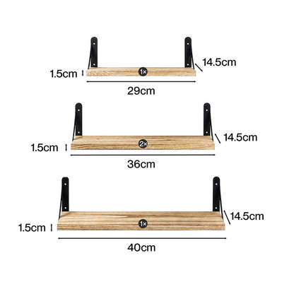Floating Wall Shelves Rustic Wood Set 4 | HomeAndLiving - 4