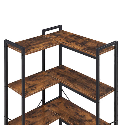 Levede Corner Bookshelf 5 Tier Bookcase L Shape Storage Shelf Display Rack Brown