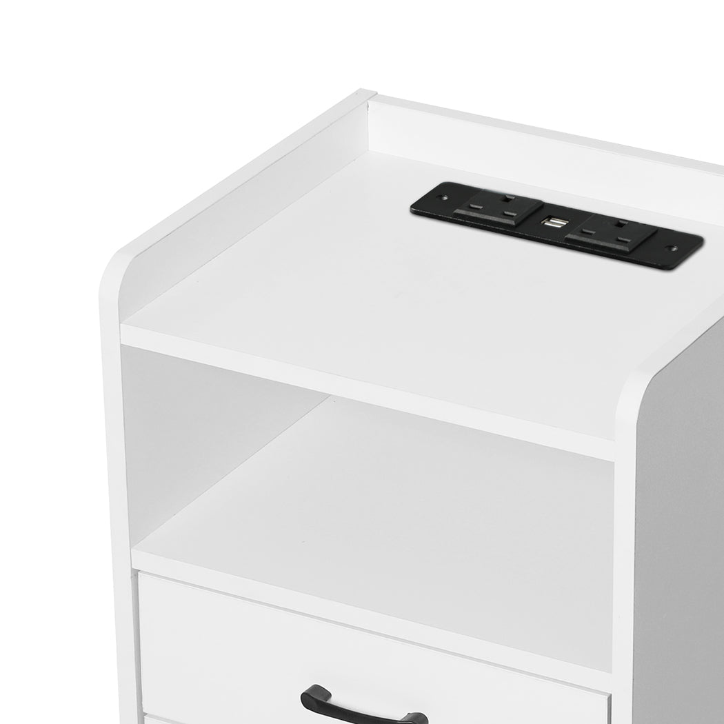Cozy Bedside Table USB Charger Outlet LED White  Premium Quality