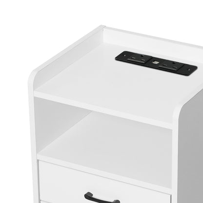 Cozy Bedside Table USB Charger Outlet LED White  Premium Quality